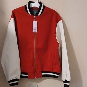 Red and White Ladies Varsity Jacket